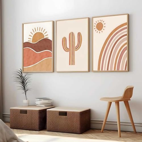 Image of HOTHOUSE Boho Art Home Decoration Paintings With Frame For Living Room Bed Room Hotel Wall Decor Digital Reprint Set of 3 (19X25 inch)