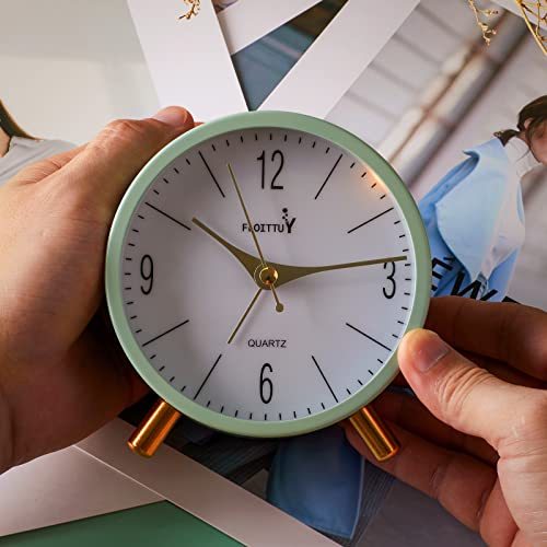 4 Inches Super Silent Alarm Clock,Floittuy Cream Green Beep Wake Round Alarm Clock With Night Light,Battery Operated,Easy Set Entry Lux Stylefor Desk, Bedroom And Home Decoration #TOP4
