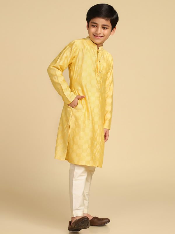 Kisah Boys Kurta | Cotton Blend Woven Design Ethnic Wear For Kids Wedding And Occasions-Kk-1033-9-10 Years Yellow