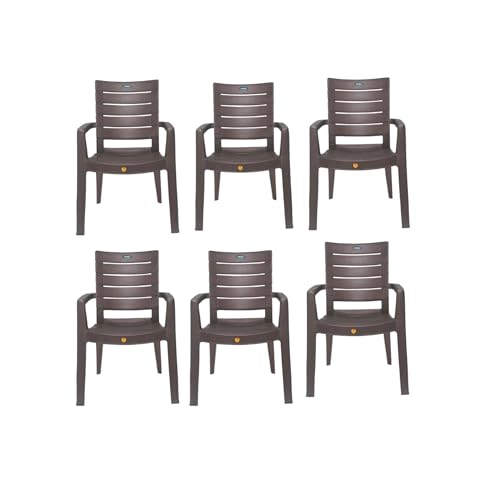 Image of Prima Plastic Chair for Living Room |Set of 6 | Chair for Home, Living Room, Outdoor | Stackable Chair with arm | 100% Virgin Plastic | Rado (Weather Brown Colour)