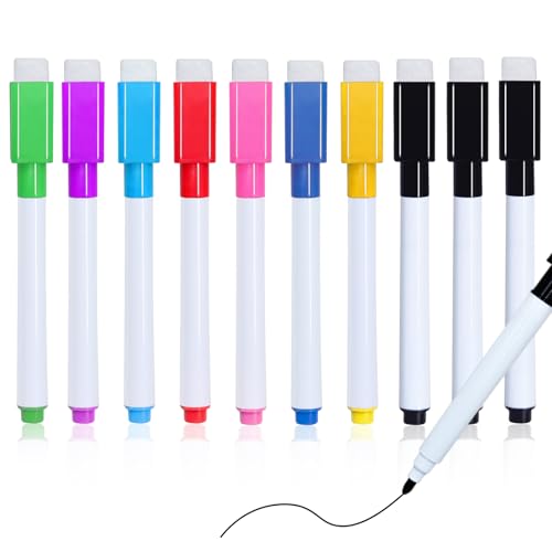 Autoau Feutre Tableau Blanc Effacable, 10 Pcs Feutre Ardoise Effacable Stylo Feutre Magnetique Faible Odeur, Marqueur Tableau Blanc Effacable Pour Maison L'école ou Bureau(8 Couleurs)