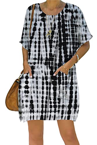 Image of Women's Casual Summer T Shirt Dress Elastic Loose Short Sleeve Dress with Pocket for Women