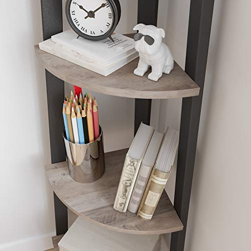 ALINRU Estante Esquinero, Librería de 4 Niveles, Estante de Almacenamiento, Soporte para Plantas Gris + Negro - Imagen 4 de 7