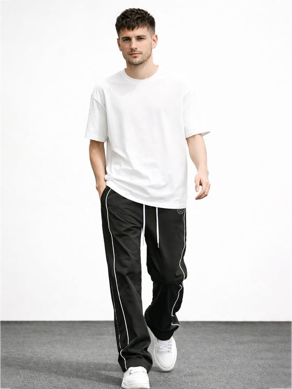 Image of CHKOKKO Men's Relaxed Track Pants for Gym Workout Running Casual Wear Sports Lower with Pockets Adjustable Drawstring Waist Lightweight Quick Dry Activewear Fitness
