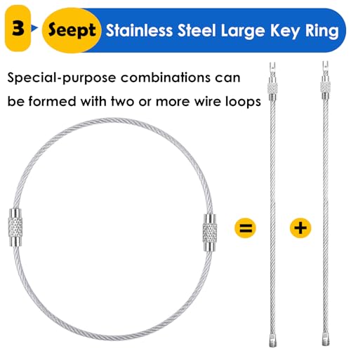 Seept 50Pack, 100Pack(Can Choose) Key chain 6 inch Keychain Rings 2mm Stainless Steel Large Key Ring for Key Tags,Keyrings, Luggage Tags,ID Tag Keepers,Car Keys Wire Keychain Cable Packed in Box