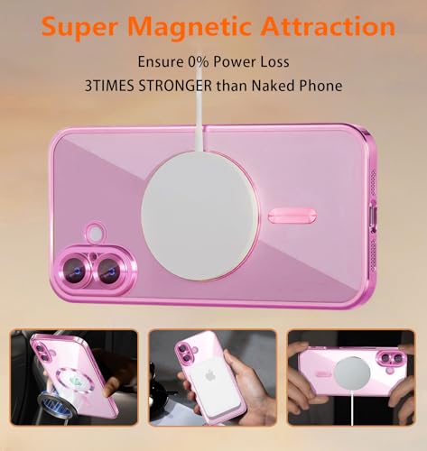 Image of Magnetic for iPhone 17 Case with Privacy Screen Protector & Full Camera Cover,[Non-Yellowing] Shockproof Clear Phone Case Compatible with MagSafe Women Girls for iPhone17,Pink