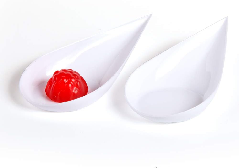 40 Count Tear Drop Appetizer Plastic Spoons White, for Serving Desserts, Cakes, Hors d'oeuvres, Small Portion Tasting, Reusable - White 40CT