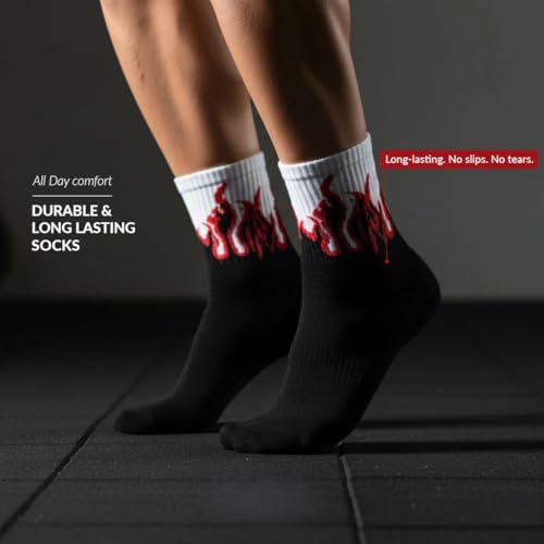 Image of Summer Unisex Fire & Flame, Electric&lighting Print Crew Socks - Soft Cotton, Breathable & Stretchable Streetwear Socks for Men & Women | Stylish Casual, Sports & Daily Use
