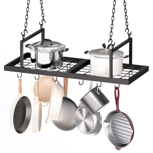 Alytree Hanging Pot Rack, 31-Inch Pot Hanger for Kitchen, Ceiling Mounted Pot Rack with 12 Detachable S Hooks, Sturdy Metal Cookware Organizer for Pot, Pan Storage, Space-Saving, Black Alytree Hanging Pot Rack, 31-Inch Pot Hanger for Kitchen, Ceiling Mounted Pot Rack with 12 Detachable S Hooks, Sturdy Metal Cookware Organizer for Pot, Pan Storage, Space-Saving, Black