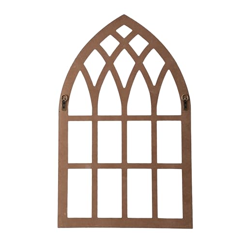 Sintosin Farmhouse Arched Window Frame Wall Decor 20 x 32 Inches, Hanging Burning Finish Cathedral Wooden Window Frame, Handmade Rustic Faux Window Pane for Fireplace Living Room Entryway Hallway