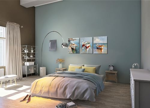 LUNGHANARTS Wall Art Painting Small Boat Coastal Scenery Modern Decor oil painting Abstract Canvas Prints for Living Room Bedroom Kitchen Home and Office Wall Decor12x16Inch Set of 3 - Image 7