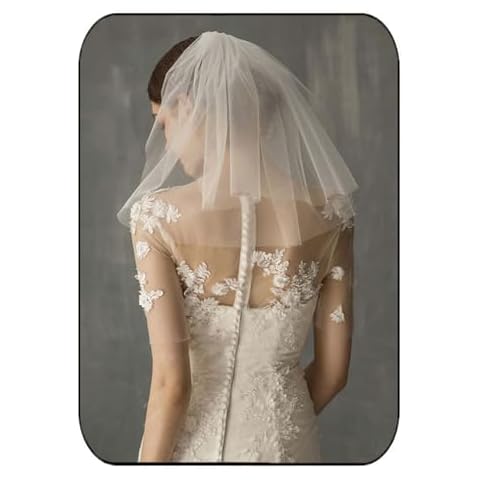 Unsutuo 2 Tiers Bride Wedding Veil Bachelorette Party Veil Short Fingertip Bridal Tulle Veil with Comb for Women and Girls (White) Cover