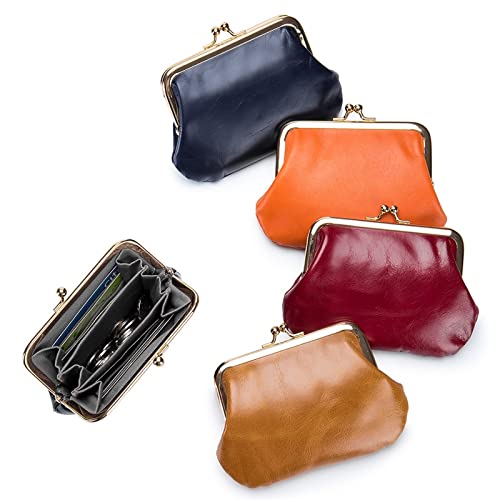 Vintage Cowhide Wallets Female Genuine Leather Purses Portable Large Capacity Money Bag Small Coin Purse Card Holders (Orange)2