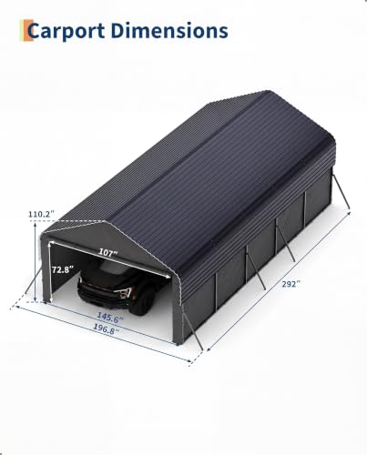 Image of Garvee 12x25x9 ft Metal Carport Oversized, Enclosed Car Ports