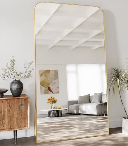 Image of Koonmi Full Length Mirror, 86 inchx40 inch Mirror Full Length with Stand, Gold Domed Top Square-Edged Floor Mirror with Aluminum Alloy Frame for Bedroom Living Room
