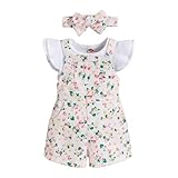 Matière : Ensemble d'été pour bébé fille, composé de coton et de polyester, doux et confortable pour la peau. Tenue d'été idéale pour les petites filles, ensemble salopette et short à bretelles.