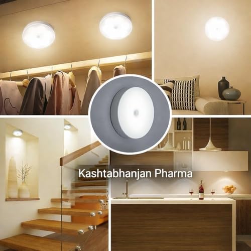 Image of QITIS Motion Sensor Light for Home (Pack 2) with USB Charging Wireless Self Adhesive LED Body Induction Lamp Sensor Light for Wardrobe Lights with Sensor Night Light for Cupboard Stairs (Round)