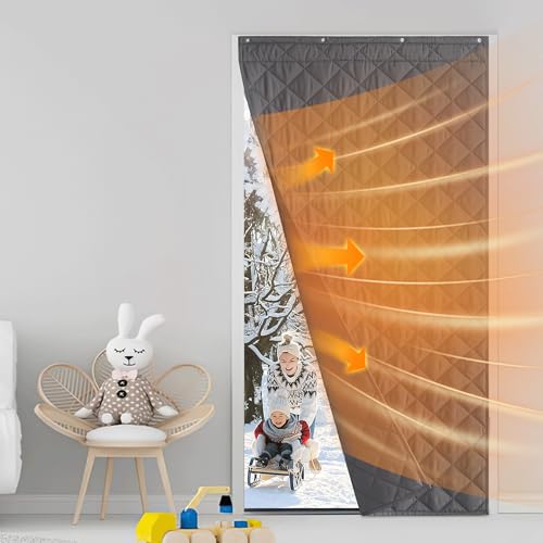 NICETOWN Thermal Insulated Door Curtain Energy Saving Waterproof with 3 Hanging Ways (Self Adhesive & More) for Indoor/Outdoor, Snow Weather, 1 Panel,