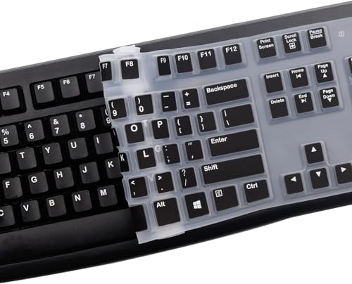 Image of OJOS Keyboard Cover Skin Protector for Logitech MK120 K120 Wired, Keyboard Protective Skin US Layout (NOT Fit Other Model Keyboards)-Black