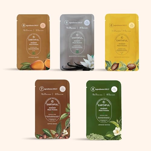 Image of Earthful Honest Plant Protein - Assorted Pack | Daily Use Sachet Pack of 10 | For Weight Management, Energy, Muscle Support & Recovery | 24g Protein Per Serving | Made With Pea & Brown Rice