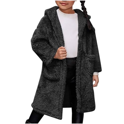 Boys Girls Hooded Jacket Fuzzy Fleece Long Oversized Cardigan Coat Winter Fashion Casual Fluffy Plush with Pockets