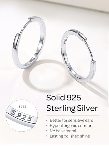 Image of ChicSilver 925 Sterling Silver Huggie Hoop Earrings Small Hoop Earrings for Women Hypoallergenic Silver Huggie Earring Cartilage Earrings for Women (6 /8 /10 /12 /14 /16 /18 /20MM)