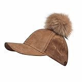 ScarvesMe Convertible Suede Cap with Fur Pom Baseball Cap (Camel)