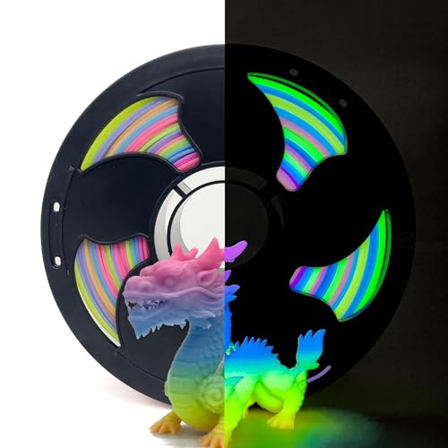 Glow in The Dark Rainbow Gradient PLA Filament 1.75mm Luminous Multicolor Candy Shine for 3D Printing 1kg Spool Bright Vivid Glow 3D Printer Filament Smooth
