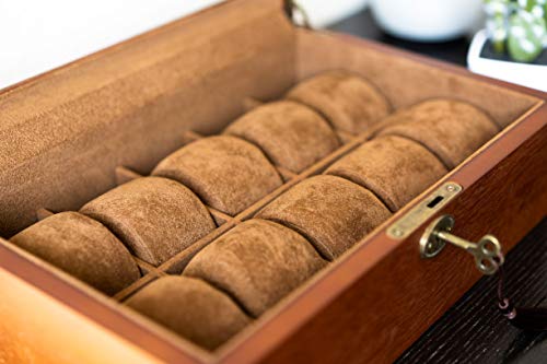 Caddy Bay Collection Vintage Wood Watch Display Storage Case Chest With Glass Top Holds 10+ Watches With Adjustable Soft Pillows And High Depth For Larger Watches #TOP3