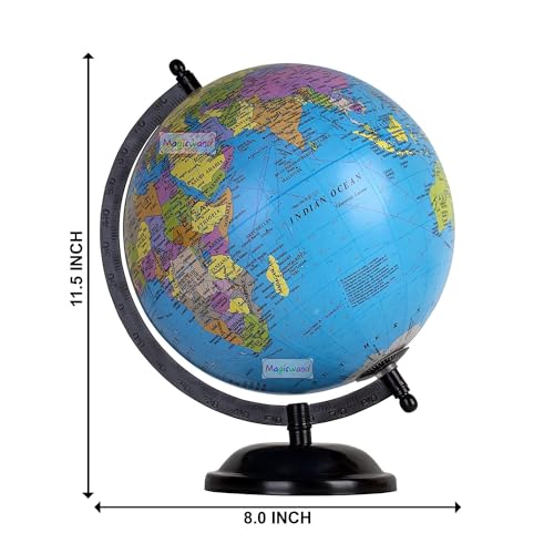 Image of Magicwand【10 Inches ht Black with Magnifier】Political Educational Laminated Rotating World Globe with Metal Base