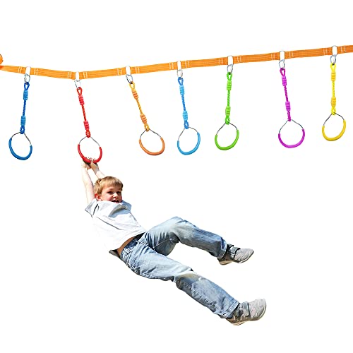 2 Pack Yellow Fitness Gymnastic Rings Jungle Gym Fist Monkey Bars Hanging Ninja Rings, Ninja Warrior Obstacle Course Accessories Climbing Ring Indoor Outdoor Backyard Play Sets Kids Training Equipment #TOP7