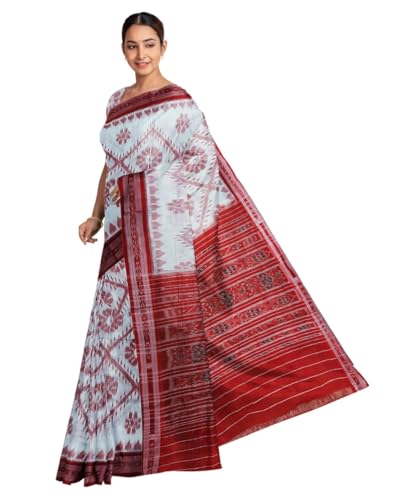 Image of Ikat Women Cotton Saree, Handmade Pure Cotton Khandua Saree, Ikkat Orissa Traditional Handloom Saree Without Blouse 34