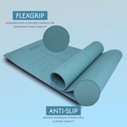 Image of Whackk TPE 8mm Laser Engraved Position Marking Yoga Mat|Fog Blue |Non-Slip Mat ext Thick extra cushioning for knee w. Carry Strap|Lightweight & Eco-Friendly Non Toxic I Exercise and Fitness