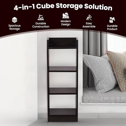 Image of YESMOM YOVA Interior 3 Layer Engineered Wood Multipurpose Rack Bookshelf Storage Organizer Stand Modern White Bookshelf Storage for Home Organization. (Black)