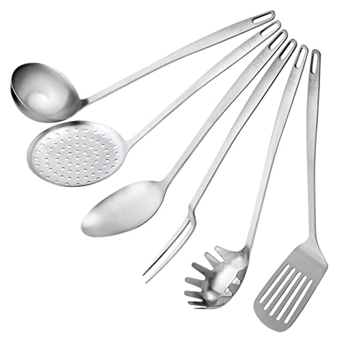 Stanley Rogers Stainless Steel Kitchen Utensil Set - Satin Finished - Stylish Kitchen Cutlery - Strainer, Meat Fork, Slotted Turner, Ladle, Spaghetti Spoon & Serving Spoon
