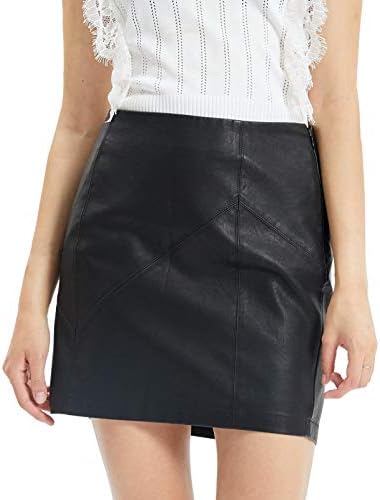 Fahsyee Womens Leather Skirt, Bodycon Faux Mini High Waist Casual Zip PU Slim Pencil Plus Black Size XXL