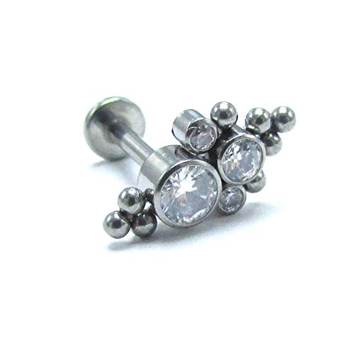 NewkeepsR 16G G23 Titanium Internally Threaded Cubic Zirconia Lozenge Bezel Cluster Gem Top Cartilage Labret Stud