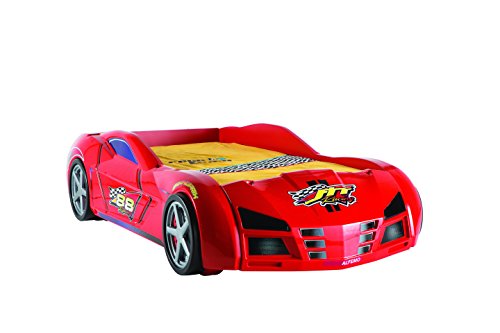 GPS Racer Car Bed Racing with EU Twin Mattress Sounds and Lights Remote - RED