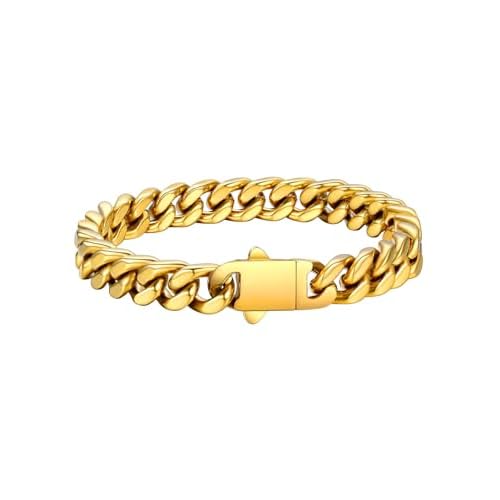 FaithHeart Cuban Link Bracelet for Men, Silver/Black/14K Gold Plated Stainless Steel Wrist Link Hip Hop Chain Bracelets, 5mm/7mm/9mm/12mm Width, 7.5"/8.3"/9" Length, with Gift Box Gold-07mm