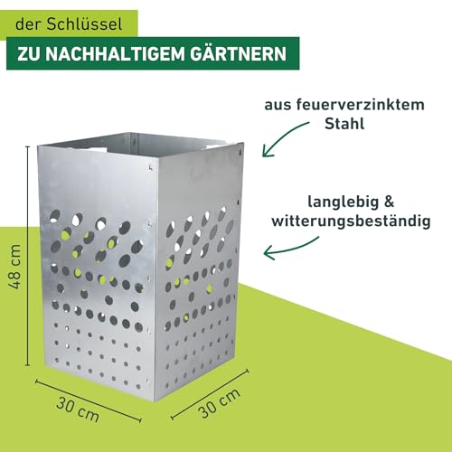 Windhager Hochbeetkomposter, 30 x 30 x 48 cm, Stahl feuerverzinkt, Komposter für Hochbeet, Wurmkomposter, Beetkomposter zum Eingraben, witterungsbeständig und langlebig, Silber