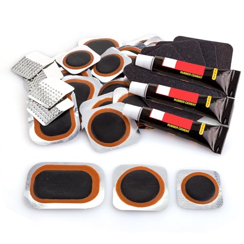 Bike Tire Repair Kits - Bycicle Inner Tube Puncture Patch Kit with 24PCS Vulcanizing Patches,Sandpaper,Metal Rasp,Portable Storage Box for Cycling, Motorcycle, BMX, ATVs, Inflatable Rubber (BLACK-2)