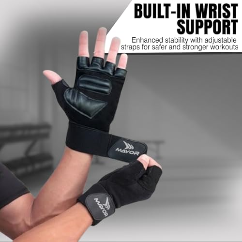 Image of Mayor Premium Dryfit Gym Gloves for Men & Women with Wrist Support Accessories for Weightlifting, Training, Exercise, Cycling Gloves, Bike Riding Gloves, Polycotton Blend (Black)