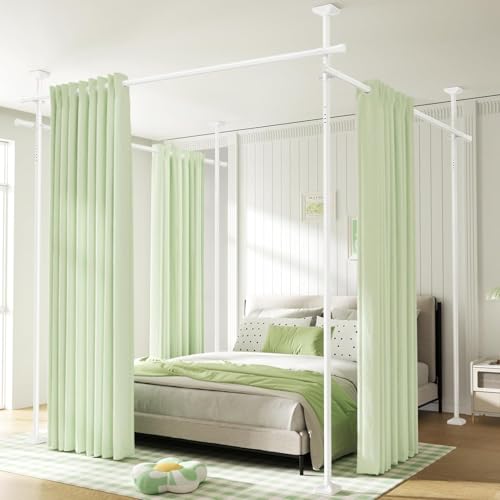 WELDUN Barras separadoras de espacios, sin agujeros, sin daños, resistentes barras verticales para cortinas, 122 – 305 cm de alto, 71 – 380 cm de ancho, color blanco