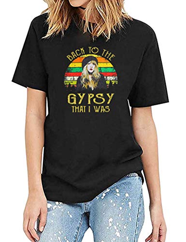 Women Vintagae T Shirt Back to The Gypsy That I was Stevie Nicks Graphic Music Tees Shirt Rock Band Black Tops Blouse