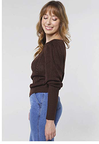 Suéter de Tricot Mangas Bufantes Gola Canoa Sob Marrom Café (M)
