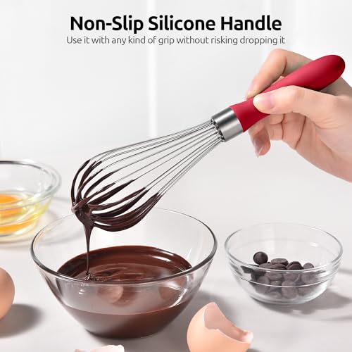 Image of U-Taste Wire Whisk for Cooking, 18 /10 Stainless Steel Balloon Wisk, S /Red