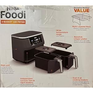Foodi AD150 8 Quart 6 in1 DualZone 2 Basket Air Fryer with 2 Independent Frying Baskets Match Cook Smart Finish to Roast Broil Dehydrate More for Quick Easy Meals Black
