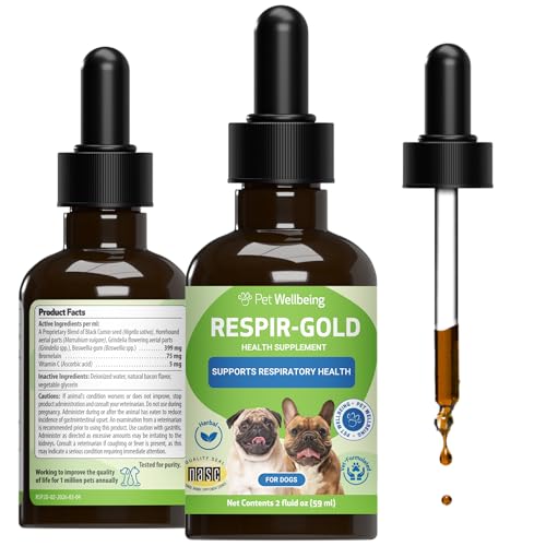 Pet Wellbeing Respir-Gold for Dogs - Lower Respiratory Support, Holistic Lung Health & Deep Breathing with Black Cumin & Horehound - NASC Certified & Vet Formulated - 2 oz Liquid Formula