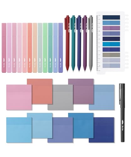 Mr. Pen- Aesthetic Book Annotation Kit, 38 pcs, 12 No Bleed Aesthetic Highlighters, 5 Gel Pens Black Ink, 700 Transparent Sticky Notes & Tabs for Study, Bible Journaling, Planner, Office Supplies