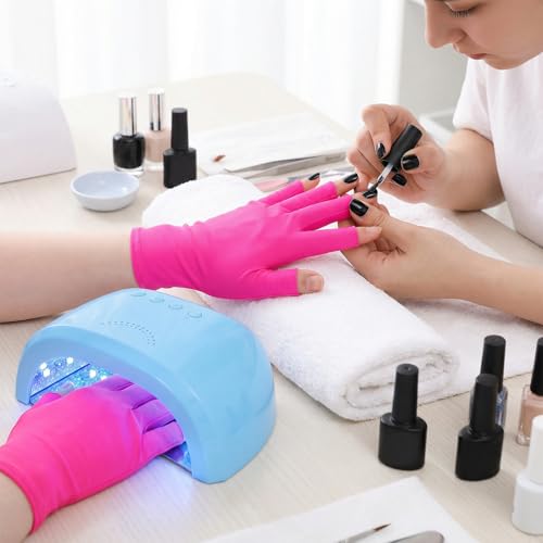 TIESOME 3 Paar UV-Handschuhe, UPF50+ UV-Schutz Handschuhe, UV Nagellack Fingerloses Design für Gel-Maniküre, Schützt Hände vor Sonne und UVA/UVB-Licht (Schwarz + Kamel + Rosa, Einheitsgröße)